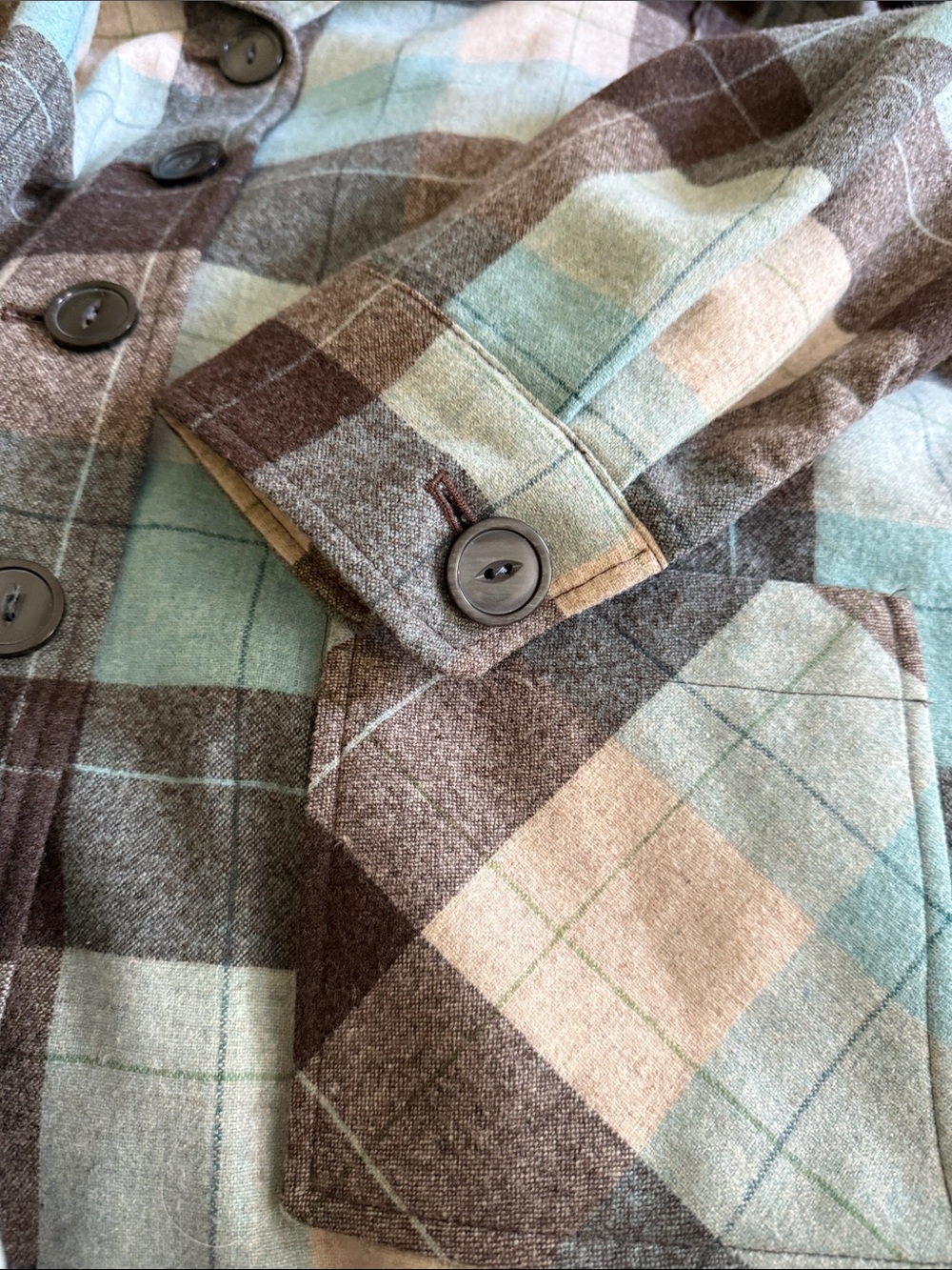Pendleton Wool Jacket Petite L Plaid Blue Gray Cream Cabin Core - Picture 6 of 7